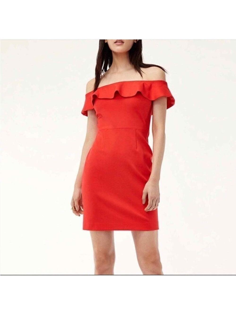 * Babaton Emry Scarlet Flame Orange Ruffle Off The Shoulder Mini Dress Size 4